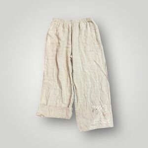 Staley Gretzinger Art To Wear Linen Wide Leg Pant Women Large Beige Button Crop